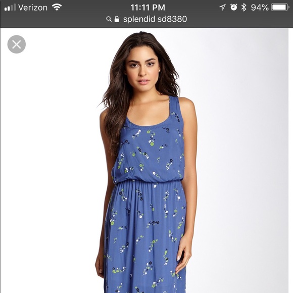 Splendid blue floral maxi dress size small w slit - Picture 1 of 8